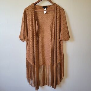 I Jeans by Buffalo Laser Cut Cardigan Fringed Faux Suede Western Boho Sz Large